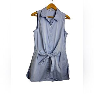 Calvin Klein Blouse top Women M Button Up Tie hem Sleeveless Collared Old money